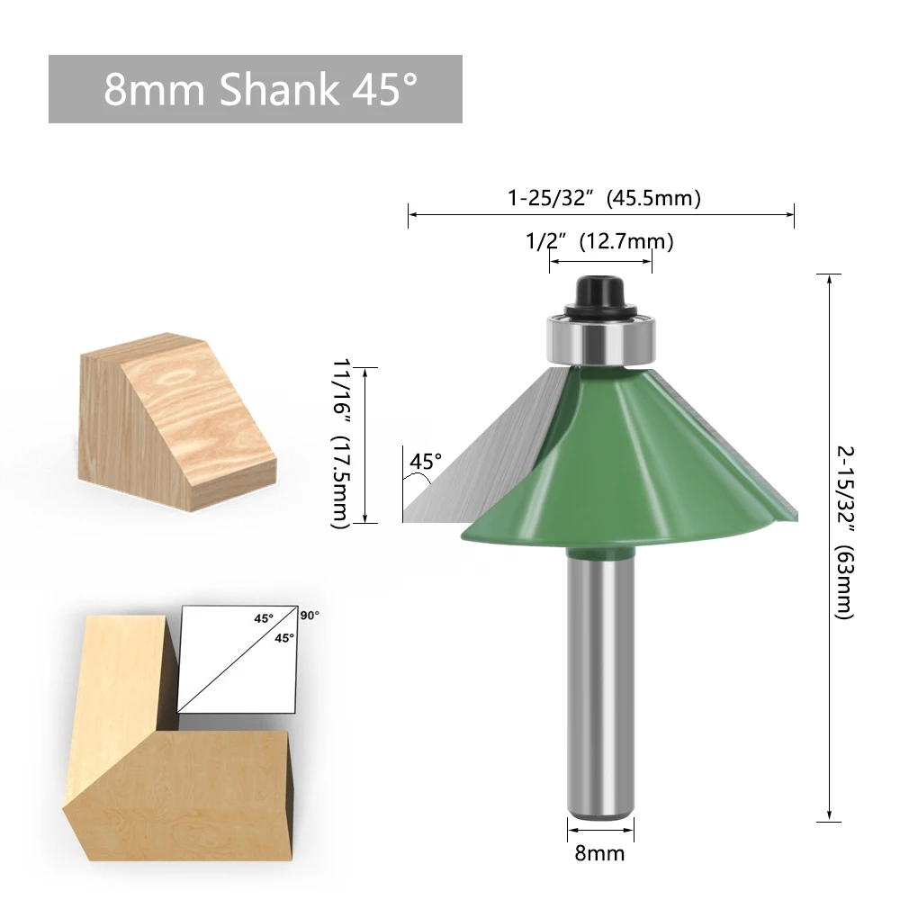Lavie 3 stücke set 8mm Schaft fase Fräser 15 22,5 30 Grad Fräser für Holz Holz bohrer Werkzeug maschinen mc02112