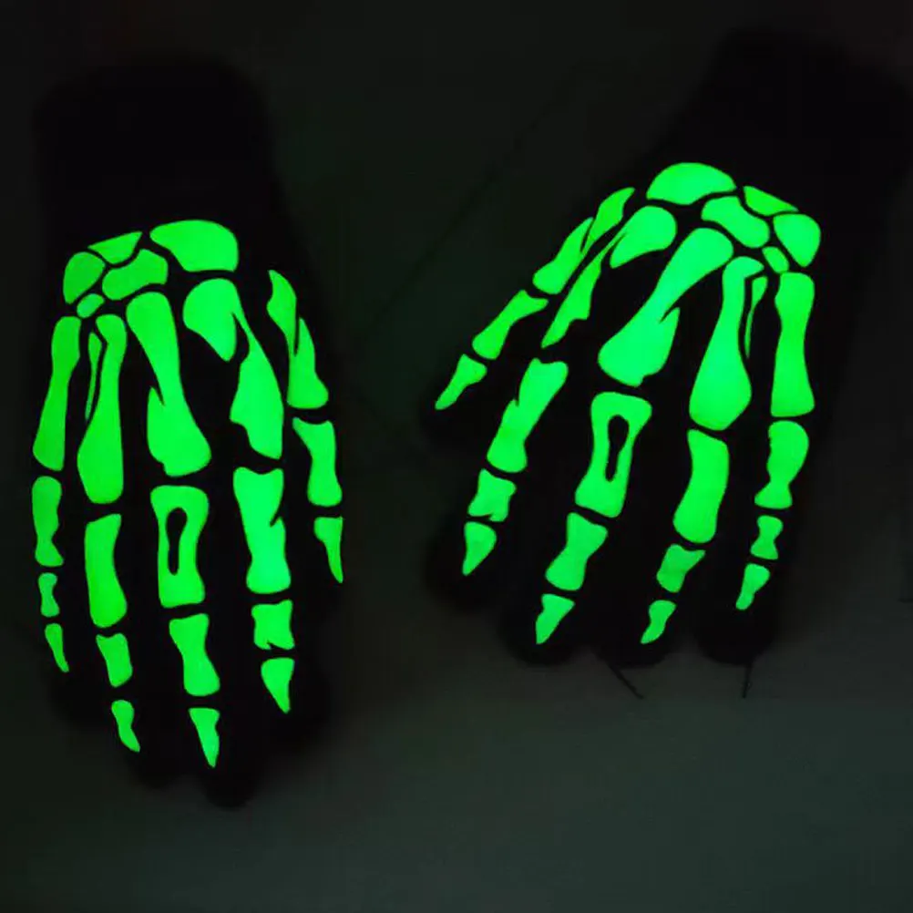 

Fluorescent Gloves Halloween Scary Black Riding L 23CM Warm Knit Outdoor Stylish Full Finger Glow Bone Gloves