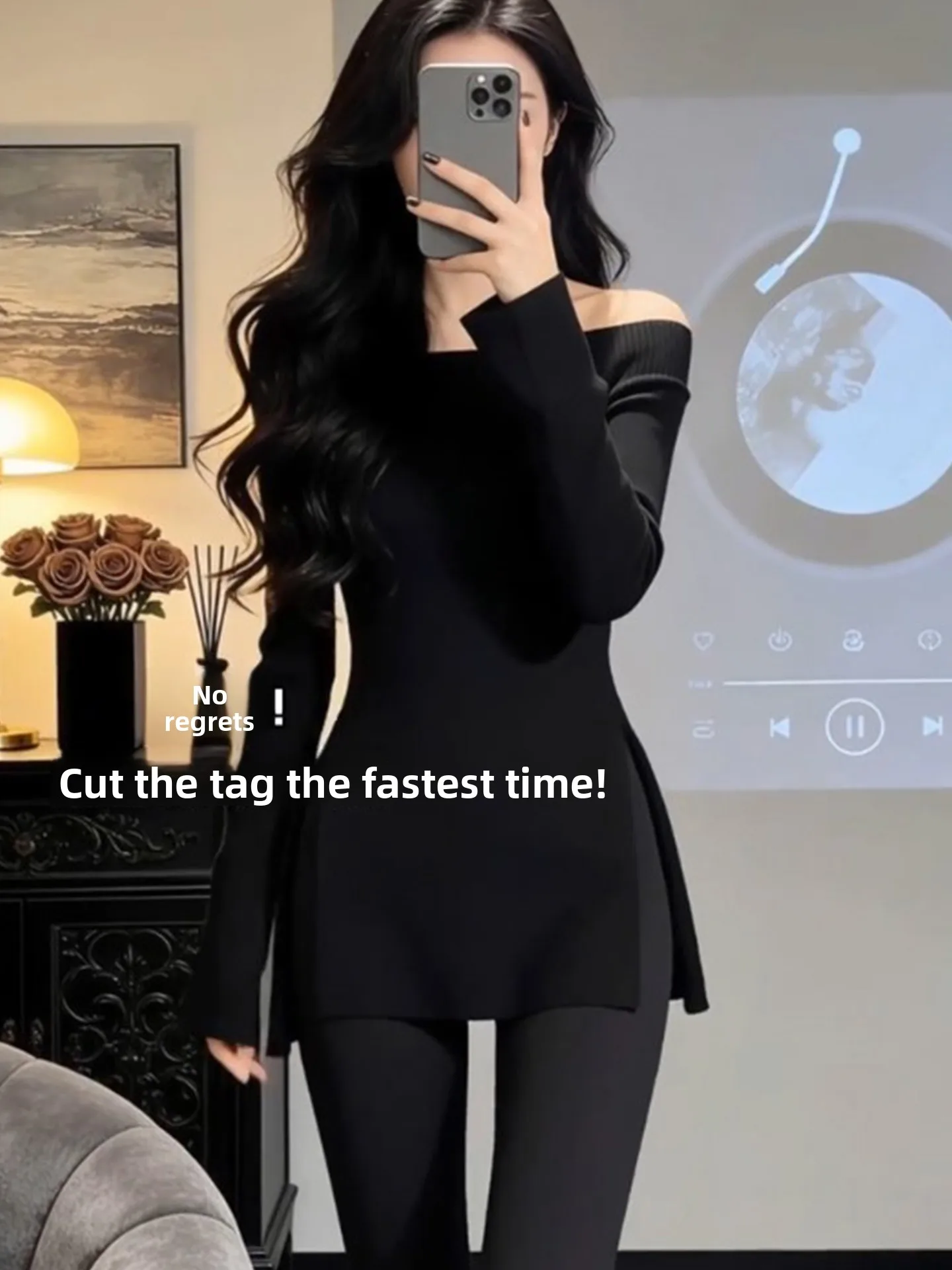 

Женский весенний модный комплект Ele: асимметричный дизайн, рукава-колокол, длинные рукава, облегающий крой, брюки с разрезами и зауженной талией