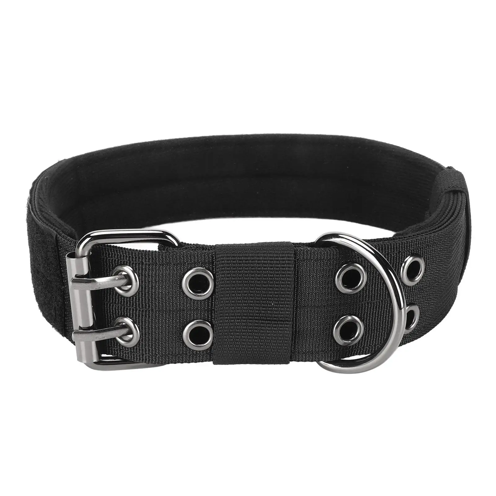 Durable Adjustable Nylon Dog Collar - Wider Design with Double Row Buckles, Neatly Stitched Black for daily Use