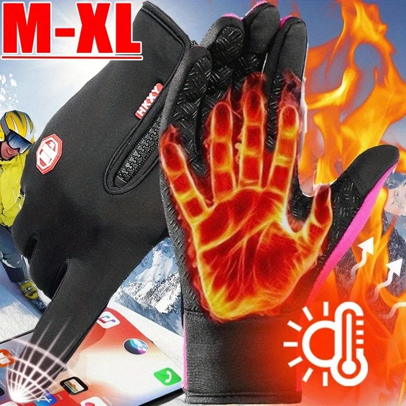 10pair Winter Gloves For Men Waterproof Windproof Cold Gloves Snowboard Motorcycle Riding Driving Warm Touchscreen Zipper Glove