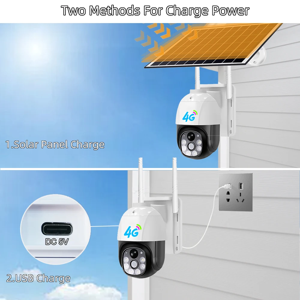4G SIM Card Camera Dual Lens Outdoor 8MP 4K Low Power Battery IP Camera PIR Night Vision V380 Pro CCTV Security Protection