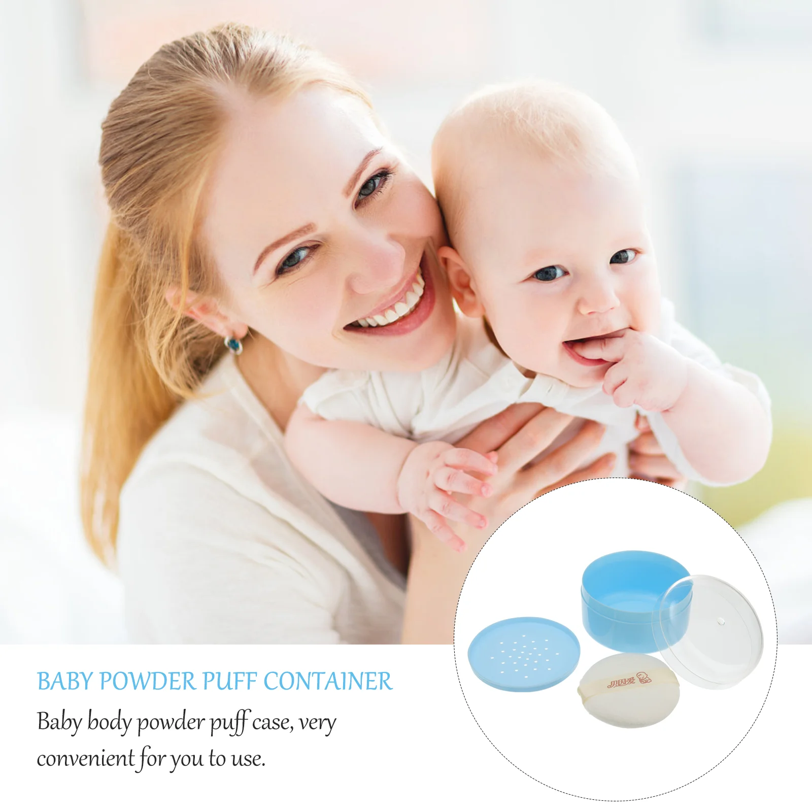 2pcs Baby Powder Puff Box Useful Powder Puff Storage Case Infants Skin Care Powder Puff Box for Newborn Toddlers (Blue)