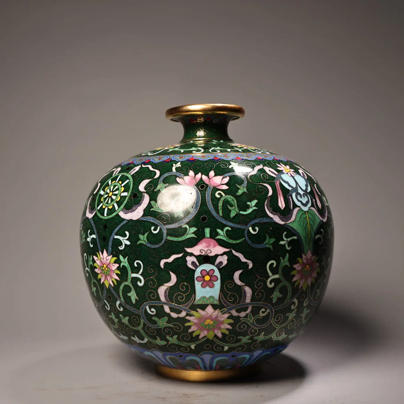 Cloisonne Enamel Eight Auspicious Symbols Vase Copper Body Gilded Exquisite Home Decor Collectible