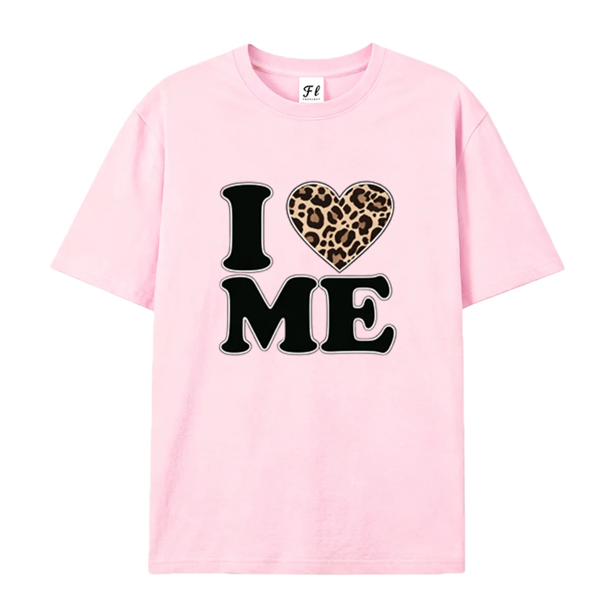 Women I Love Me Leopard Heart Print Short Sleeve T Shirt Self Love Slogan Graphic Tee Casual Summer Daily Basic Cotton Tops