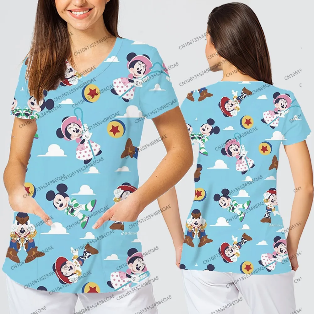 Disney Odzież damska dla pań Kieszonkowe topy casualowe Lato 2025 Trend Dekolt w szpic Śmieszne koszulki Wygodna odzież w stylu Y2k