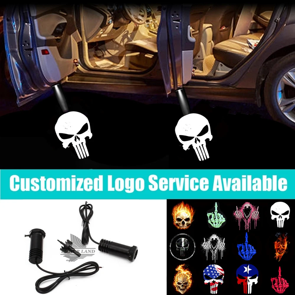 

2x LED USA Skull Middle Finger Skeleton Symbol Car Door Welcome Projector Ghost Shadow Lights