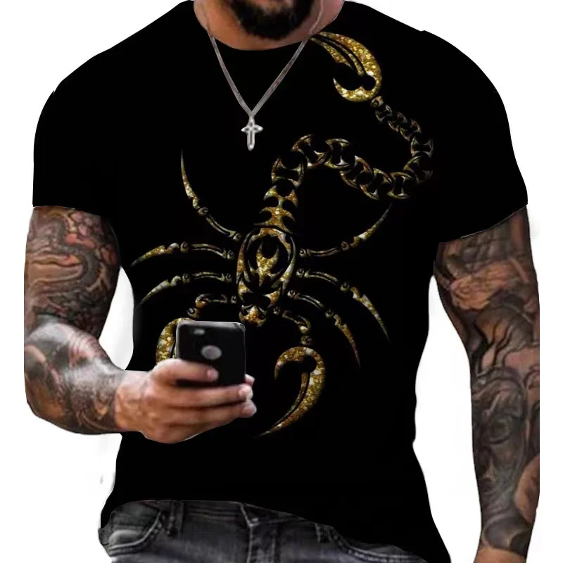 Summer Fashion Harajuku Scorpion Print Men\'s T-shirt Top Casual Street Wear O-neck Shirt Men\'s Designer Clothing