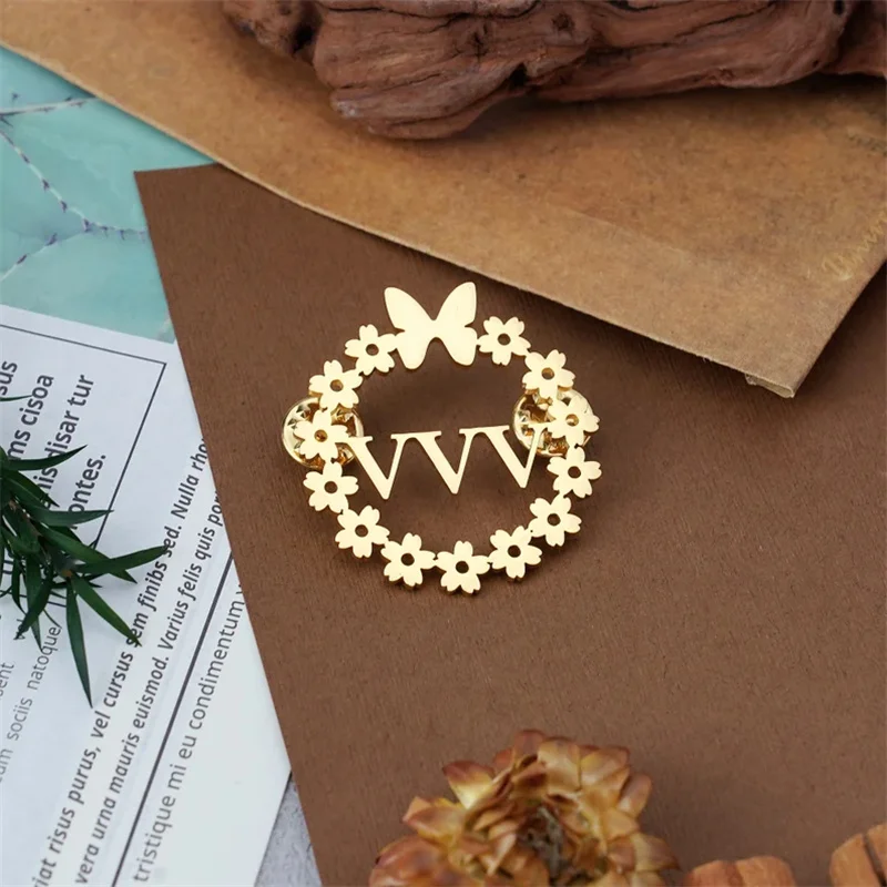 

Custom LOGO Sign Brooch Stainless Steel Personalized Lucky Letter Name Sign Number Nameplate Company Pins Badge Jewelry Gift