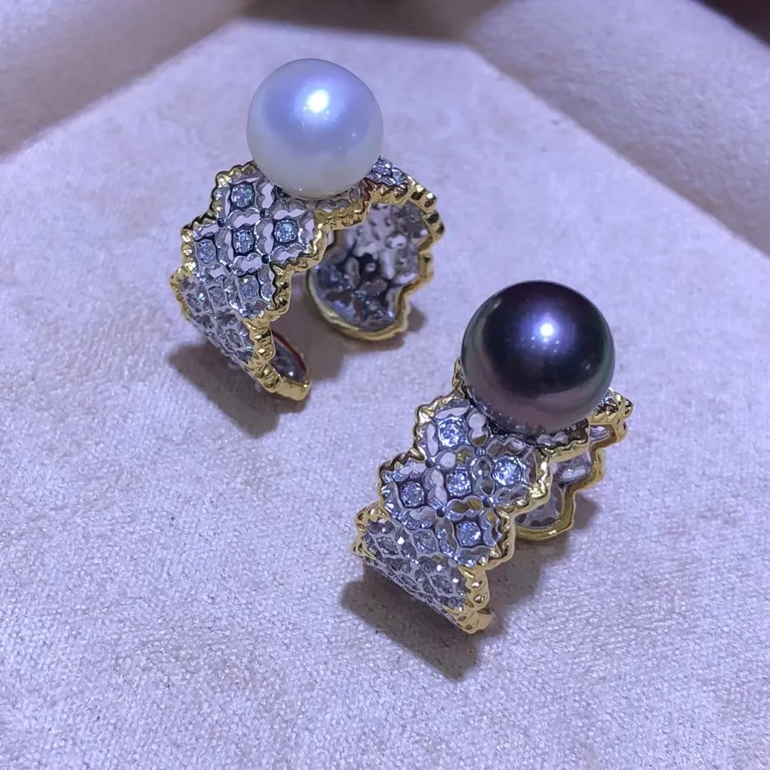 

S925 Sterling Silver Adjustable Ring Mount Settings Findings Mountings Accessory Parts Fittings for 9-10mm Pearls 5pcs/lot