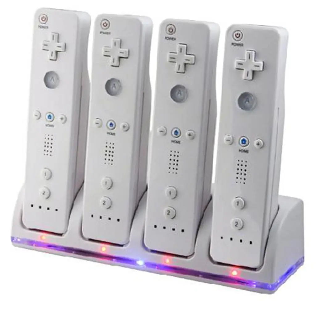 4 Port Battery Charging Dock for Remote Controller with Nimh Rechargeable Batteries for Wii Game Players