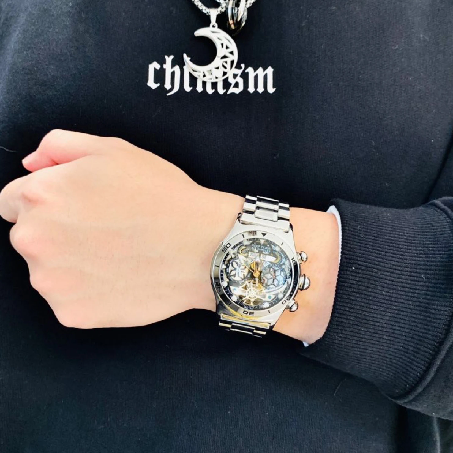 Reef Tiger Top Brand Luxury Automatic Mechanical Watches Men Tourbillon Skeleton Watch Stainless Steel Bracelet Watches RGA703
