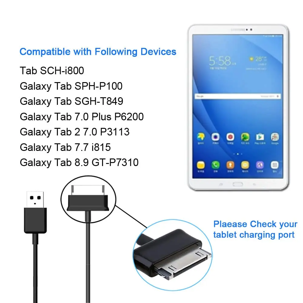 30 Pin แท็บเล็ต USB Charger Cable สําหรับ Samsung Galaxy Tab หมายเหตุ 7.0 7.7 8.9 10.1 แท็บเล็ตสายไฟ P3100 P3110 P5100 P5110 P6800