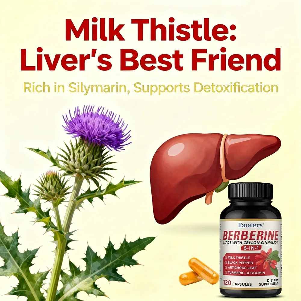 6 in 1 Supplement,Berberine with Ceylon Cinnamon,Turmeric,Milk Thistle,Artichoke,Black Pepper,Support Digestive Liver Health