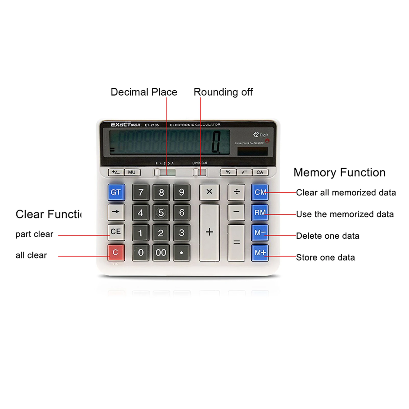 Large Computer Electronic Calculator Counter Solar & Battery Power 12 Digit Display Multi-functional Big Button  for Office