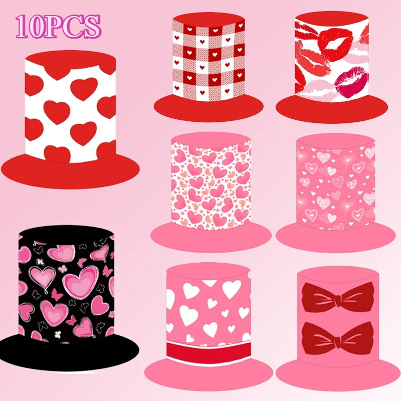 

10PCS Funny Crazy Valentine's Day Hearts Felt Stovepipe Hat Love Adult Party Apparel Costume Accessories Top Hats High Wholesale