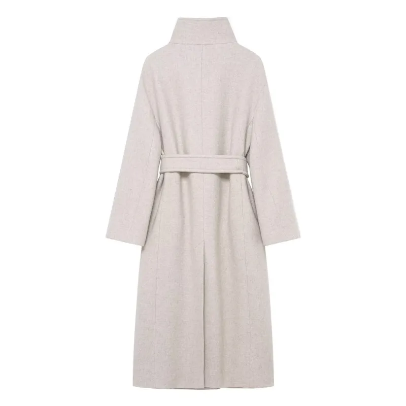 Cappotto Oversize da Donna con Collo Alto e Cintura, Casual Primaverile, Doppiopetto con Bottoni, Maniche Lunghe, Soprabito Femminile Chic