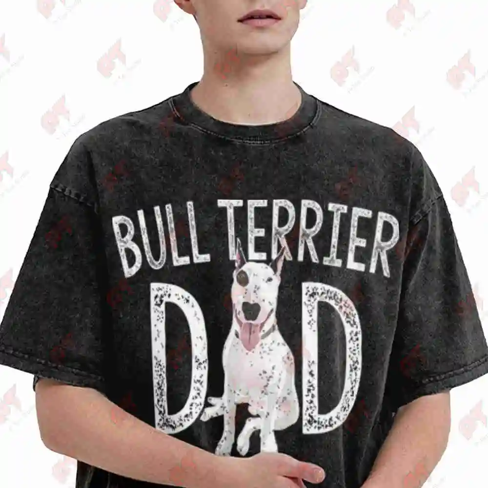 Bull Terrier Dad Father Dog Lover Vintage Washed Tee Pure Cotton T-Shirt