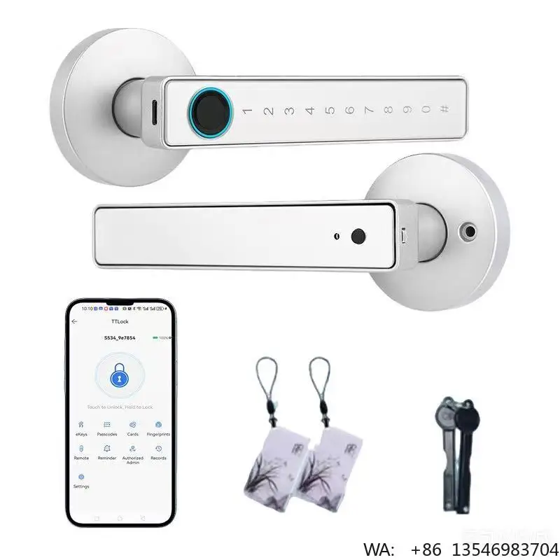 Cross-border Foreign Trade Smart Fingerprint Handle Lock TUYA for Cloud for Indoor Wooden Door TTLock T20 Electronic Lock