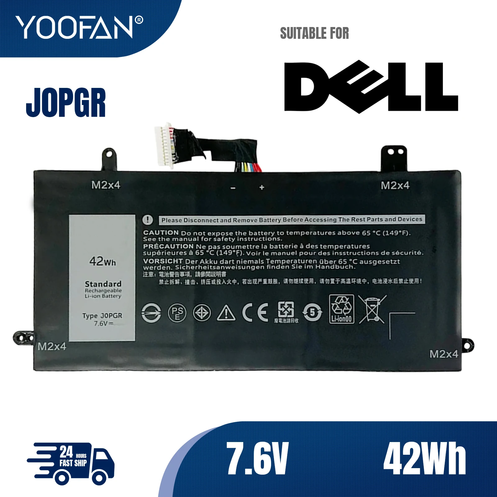 YOOFAN 7.6V 42Wh J0PGR Battery For Dell Latitude 12 5285 5290 2-in-1 T17G Series Laptop JOPGR T17G X16TW 1WND8 Replacement In