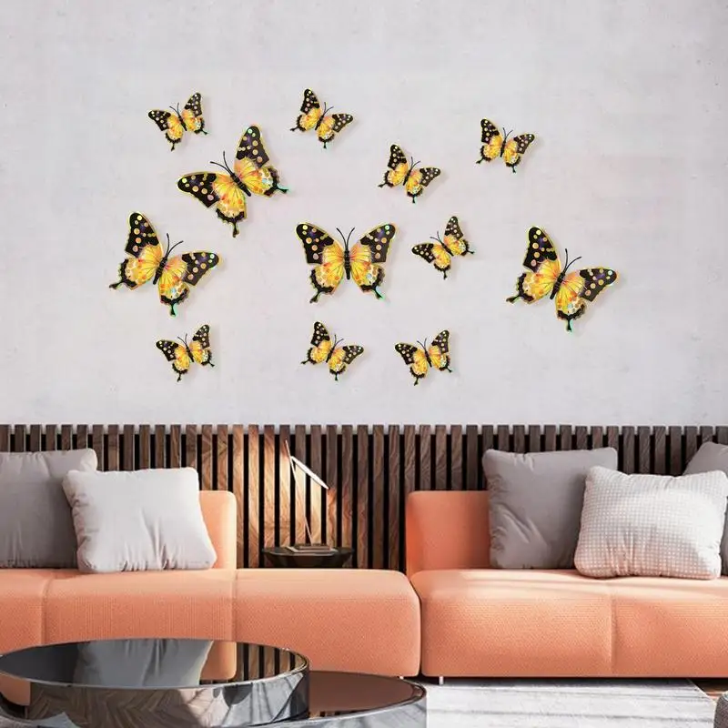 12pcs Golden Butterfly Wall Decorations Sparkling 3D Wall Stickers For DIY Wall Stickers Modern Wall Art Home Decorations Gift