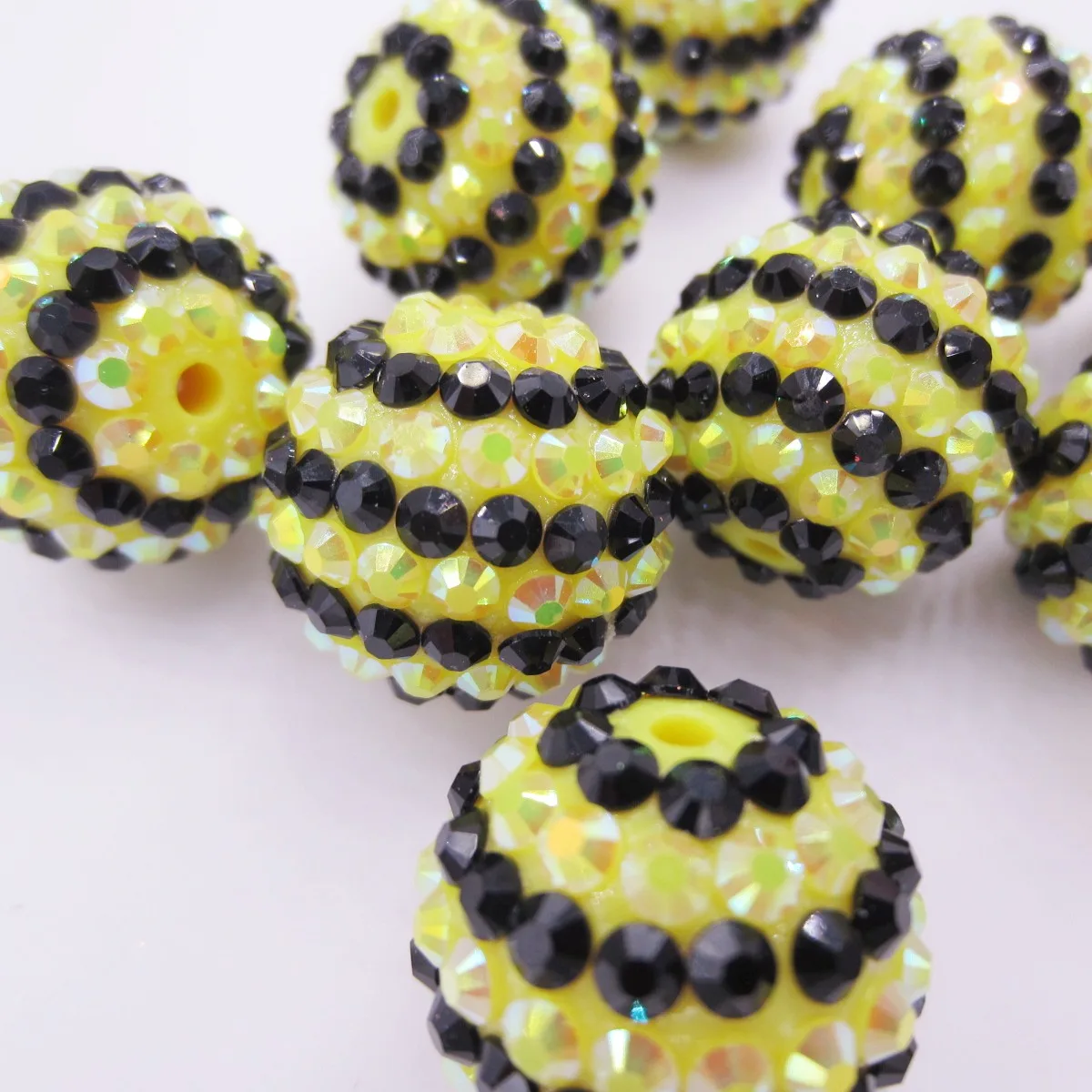 50PCS Handmade Resin Rhinestone Bead 20MM Yellow Black Double Color Striped Beads For Girls Chunky Bubblegum Necklace Making image 3