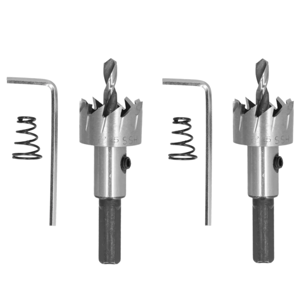 2pcs High Speed Steel Hole Saw Drill Bit HSS Material Triangular Shank Hole Cutter Kit 22mm Diameter Spring Included Drill Kit