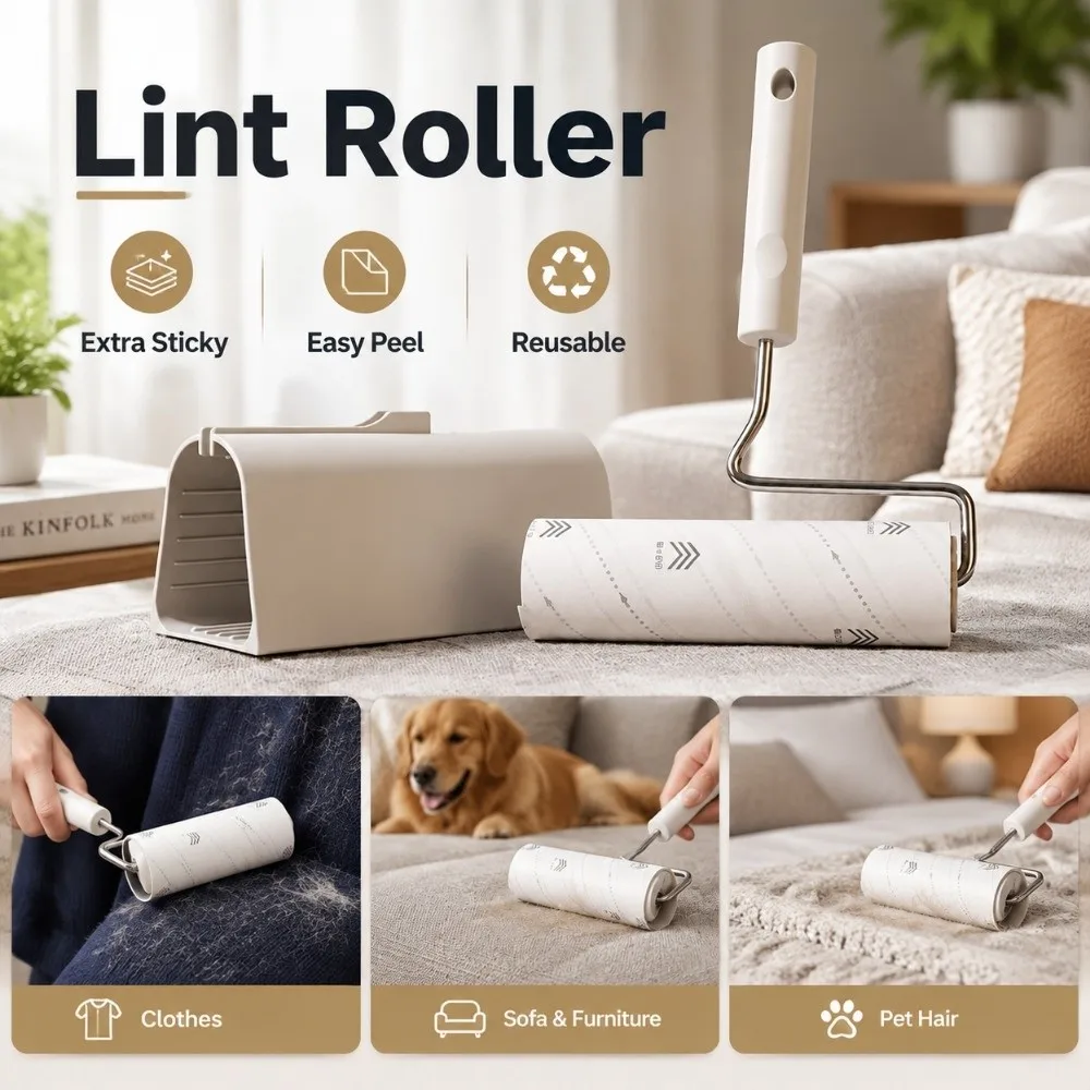 Extra Sticky Lint Roller Easy Peel Reusable Lint Roller Refills Oblique Tearing 60 Tear/Cut Pet Hair Removal Tool Carpet