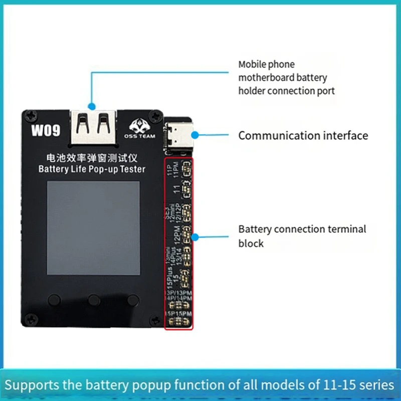 W09proポータブルバッテリー効率アップテスター、外部ケーブルなし、ダイレクトカード、100データ交換、v3