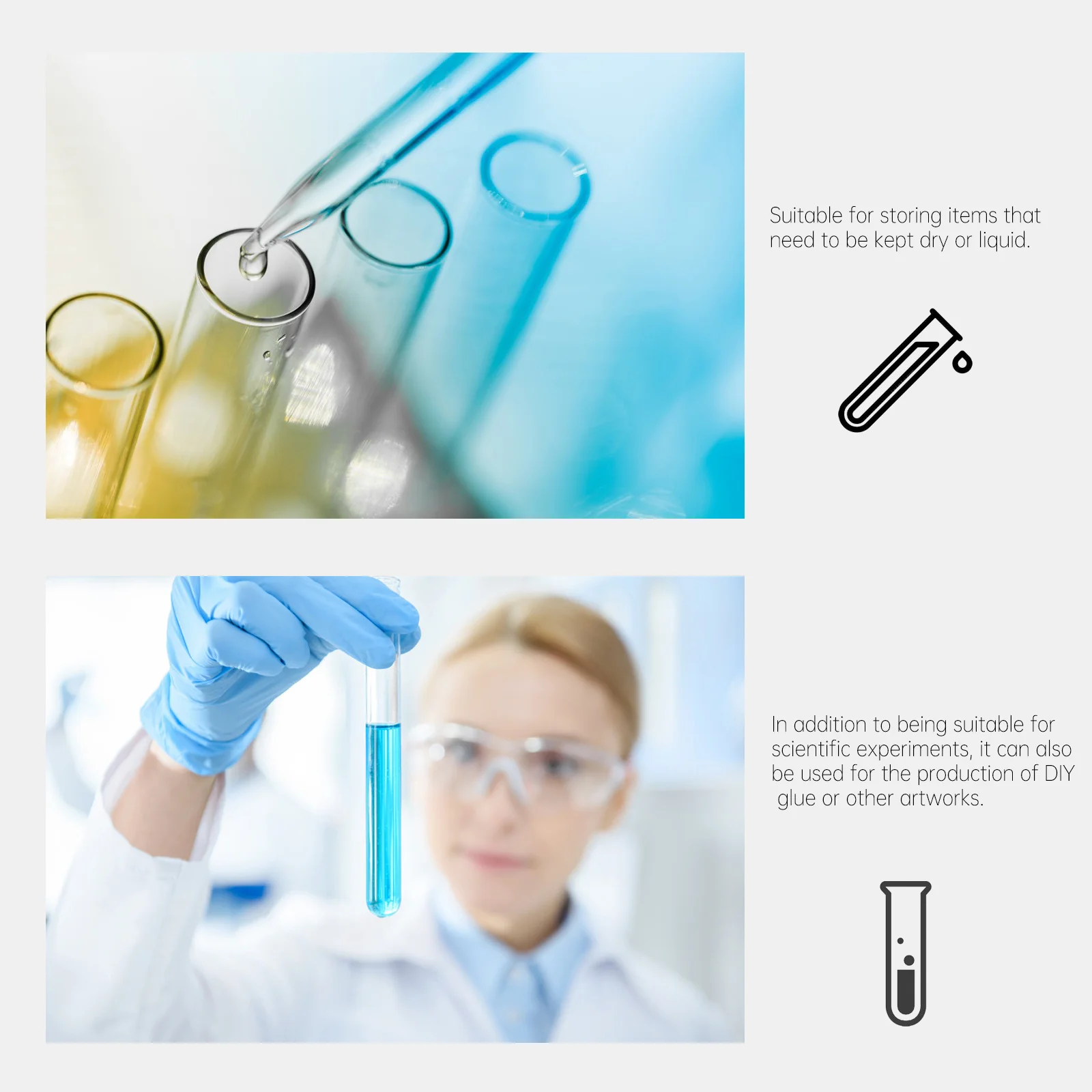 

50Pcs Clear Glass Test Tubes Flat Container for Scientific Experiments Chemical Liquid Storage and DIY Artworks