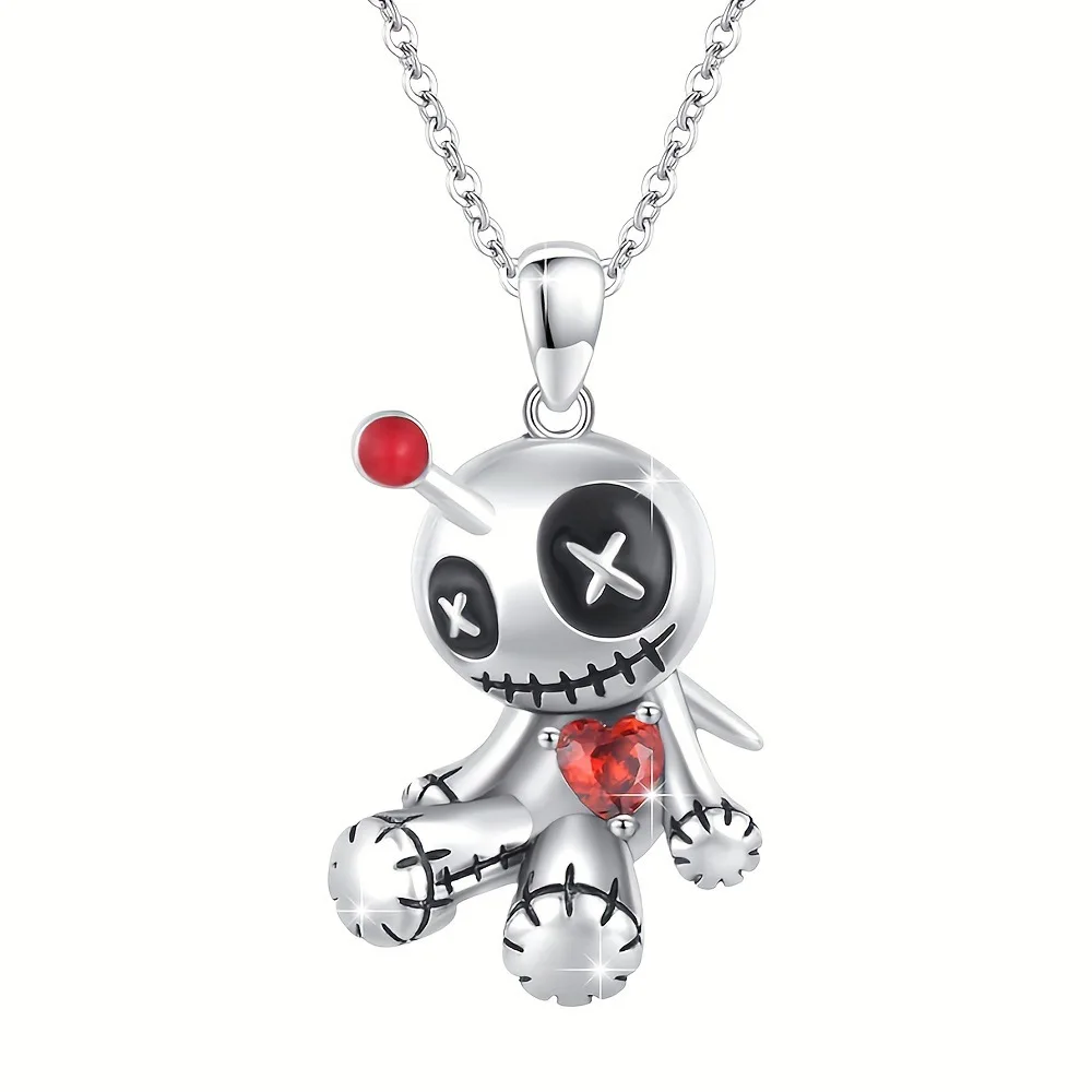 Creative Cartoon Curse Doll Red Heart Pendant Necklace for Girl Thriller Trendy Necklace Jewelry Accessories Halloween Gifts