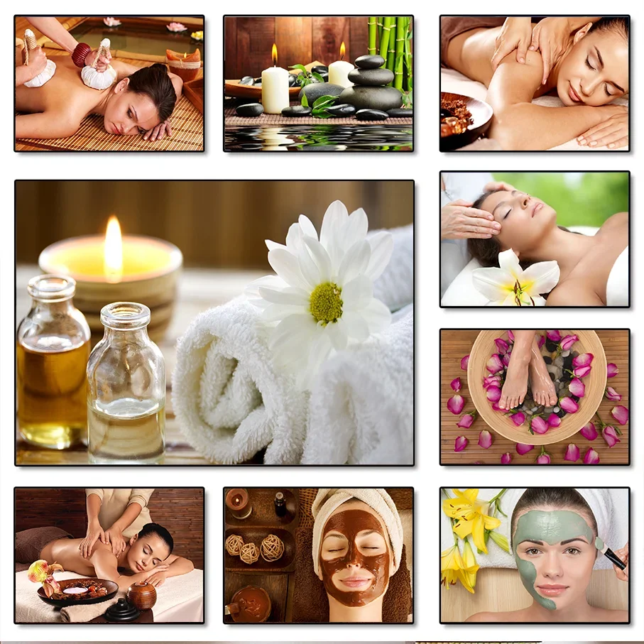 Frameless Canvas Print SPA Massage Relaxation Wellness Wall Art, Beauty Facial Oil Stone Therapy Home Decor Picture