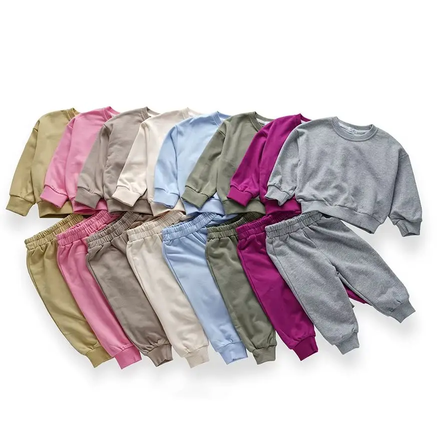

Baby clothing Baby clothing 2-10 year old solid color T-shirt top and pants set casual round neck girl pullover two-piece set C