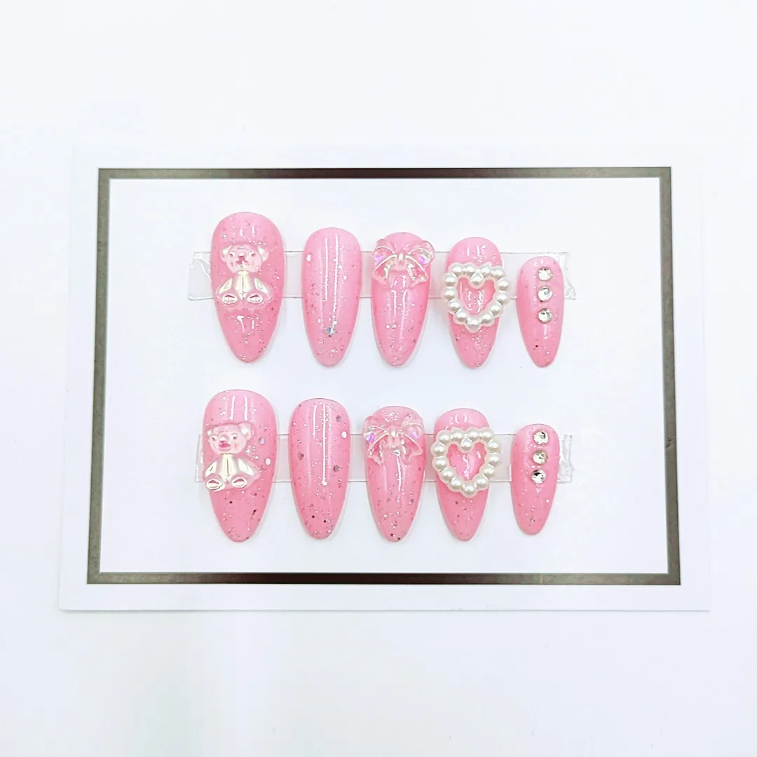 10pcs ombre short square Hand Painted Gel Press Nails Beautiful Luxury Valentine Design Artificial press on nails