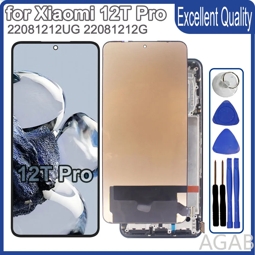 Super AMOLED LCD for Xiaomi 12T Pro LCD Dispaly Touch Screen Digitizer for Xiaomi 12T Pro 22081212UG 22081212G LCD With Frame