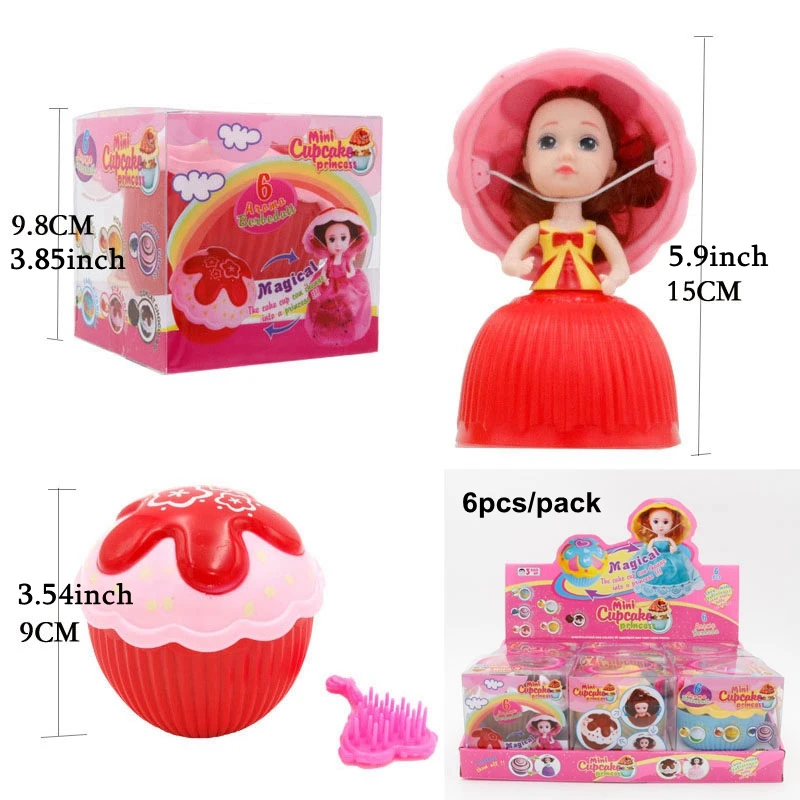 

6pcs/lot 5.9inch Height Big Magical Cupcake Scented Princess Doll Reversible Cake Transform To Princess Doll Pretend Play Toys