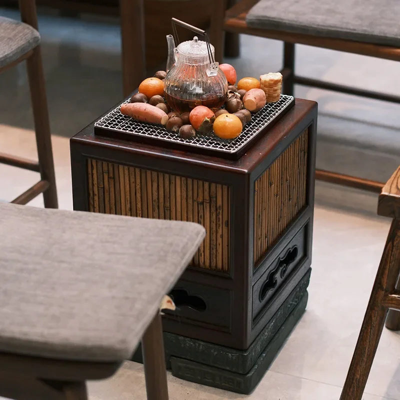 Merlot bamboo weaving, auspicious clouds hollow stove to make tea, household square carbon stove