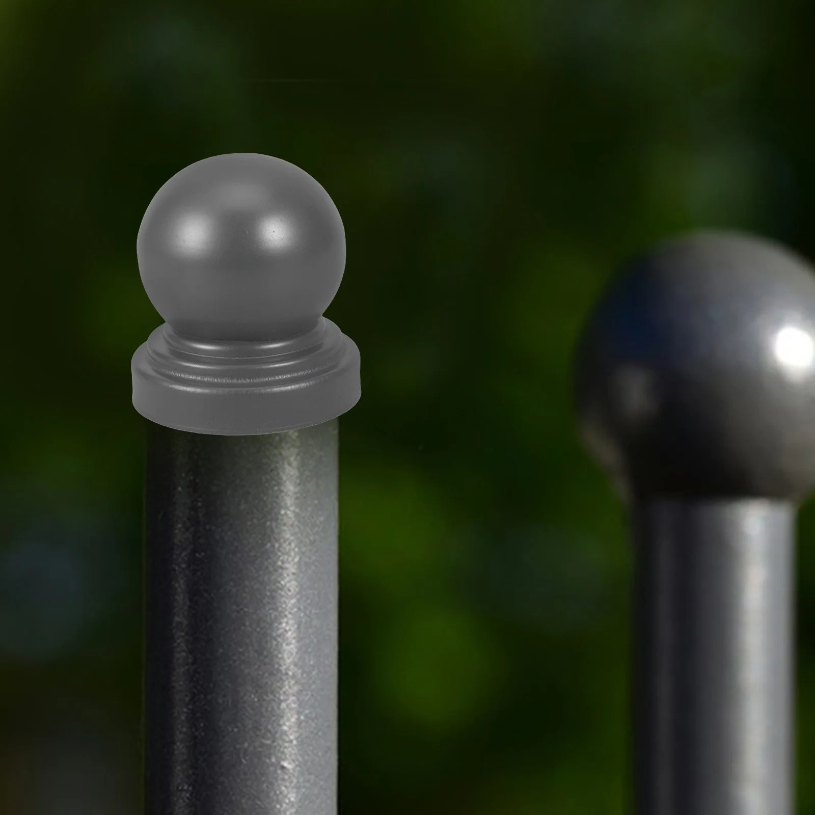 

2pcs Iron Art Fence Decor: Dark Grey Round Post Caps For Stairs Garden Fence Finials Rail Baluster Decorations Household Railing