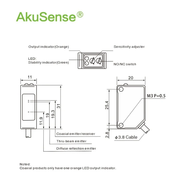 AKUSENSE EST-X200P Retro Reflector Reflex Transparent Objects Detection Photoelectric Proximity Sensor with Sensitivity Adjuster
