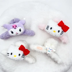 Sanrio Hello Kitty Cinnamoroll Kuromi Plush Grasp Clip Hairpin Anime Cartoon Girl Heart Cute Hair Accessories Kawaii Gift