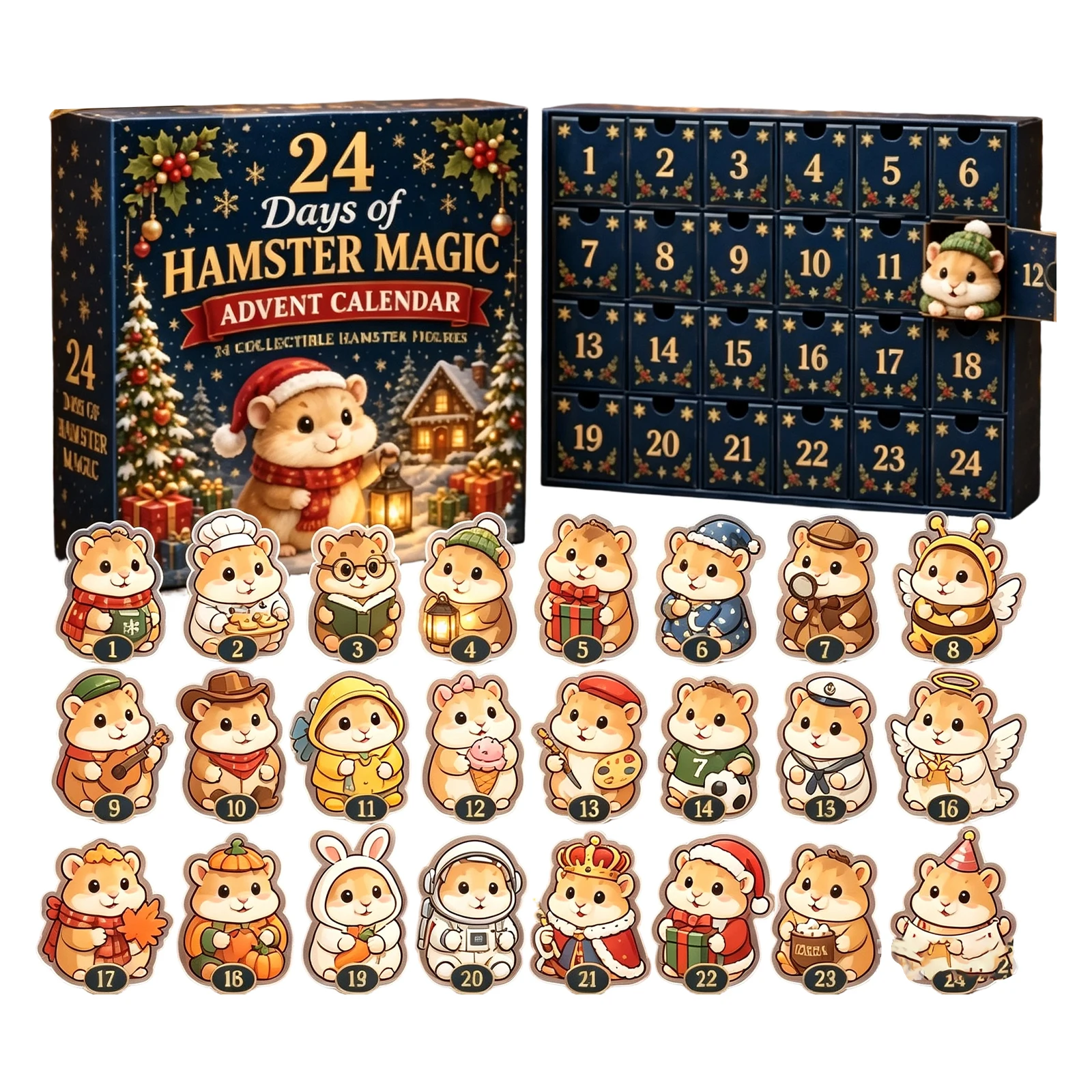 2026 Hamster Magic Christmas Advent Calendar 2026 Role Playing Game Keepsake Set for Home Desk Decor Party Favors