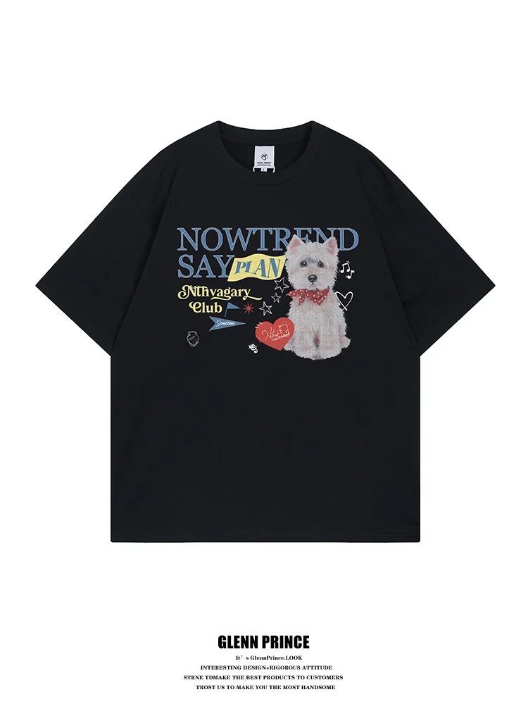 

GPstudio American Style Cute Little Dog Heavyweight Short Sleeve T-Shirt Men Summer Casual Versatile Half Sleeve Tee Cotton P...