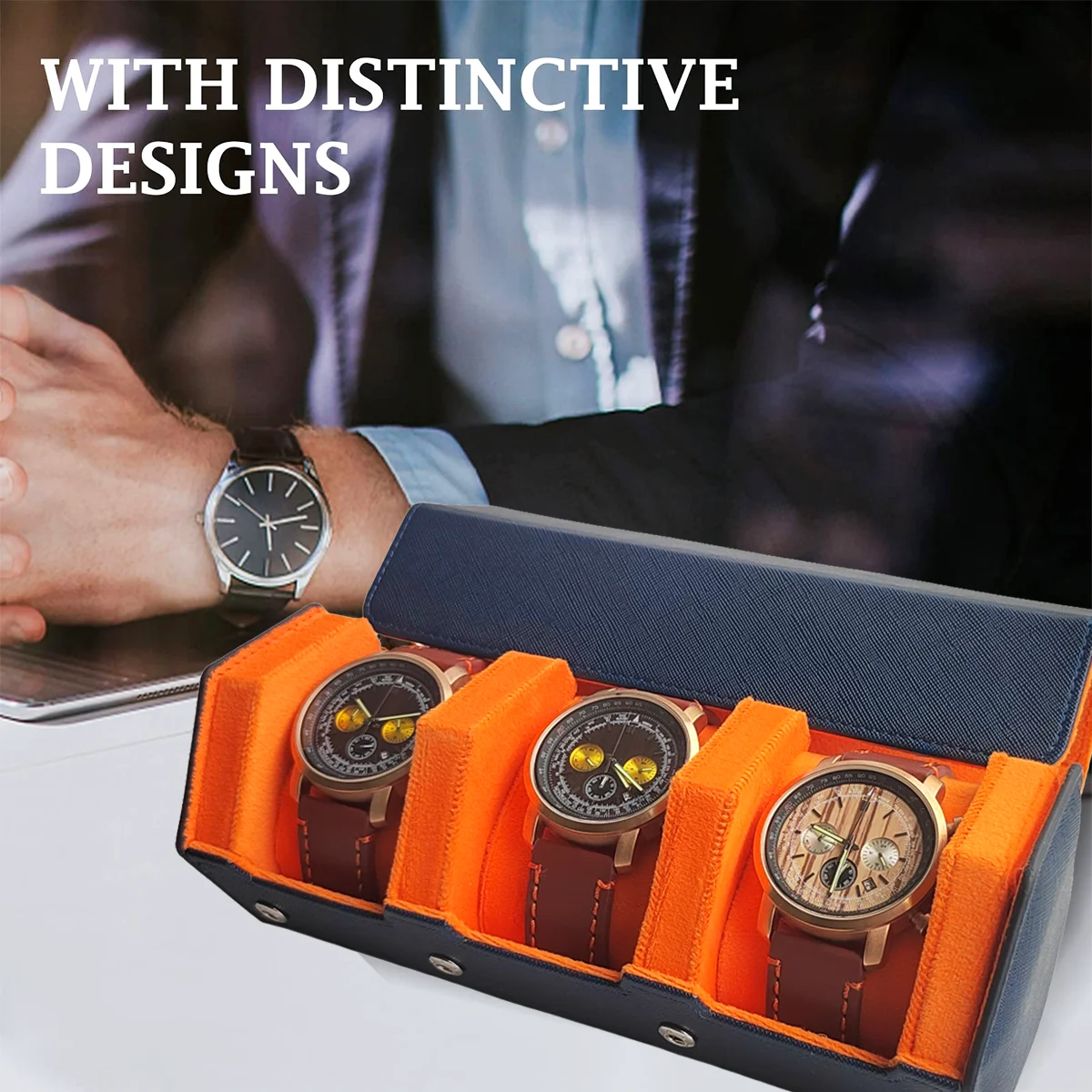 Hexago 3-Slot Watch Roll Travel Case Portable Vintage Leather Watch Display Case Storage Box Watch Organizers Men Christmas Gift