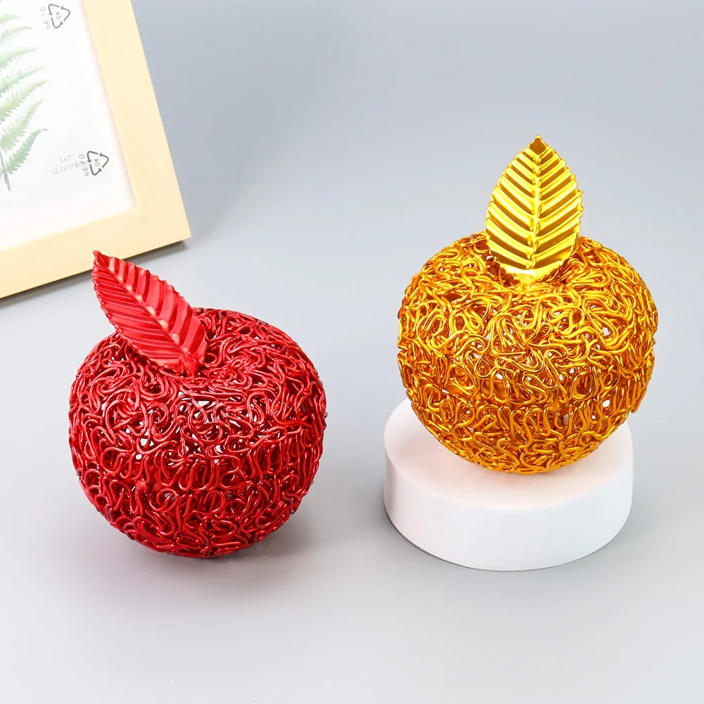 3D 1:1 Emulation Red Apple Fruit Aluminum Wire Metal Ornament Crafts Openable Candy Lighter Sundries Storage Organize Desk Decor