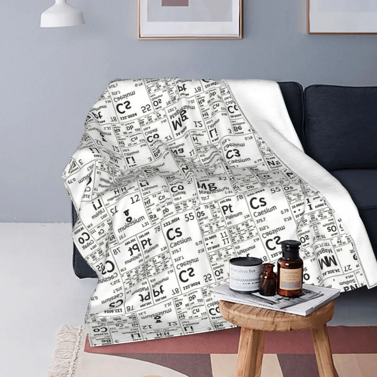 Periodic Table Of Elements Wool Blankets Science Chemistry Funny Throw Blankets for Home Hotel Sofa 200x150cm Plush Thin Quilt