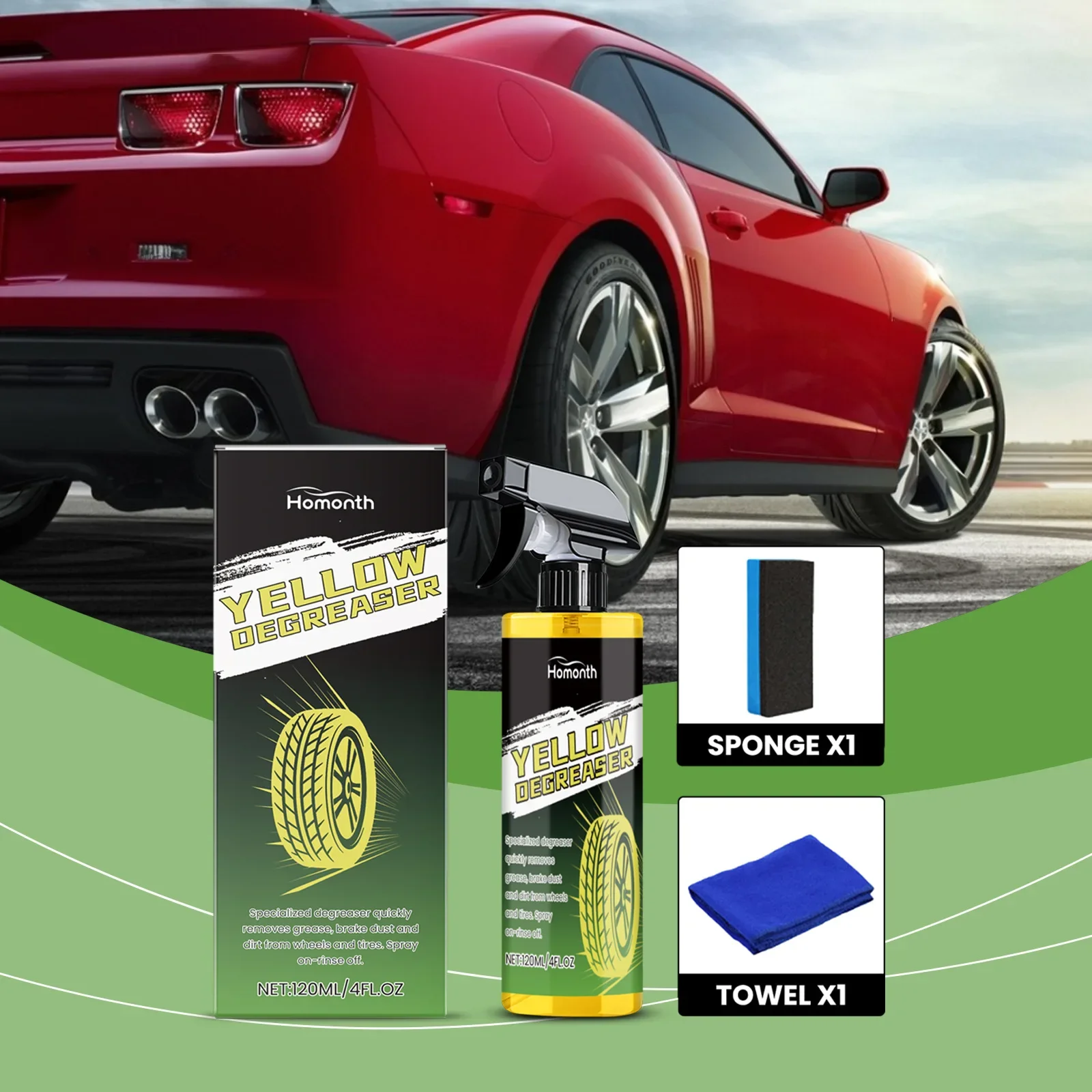 

Car Wheel Cleaning & Restoration Cleaner-Helps Remove Rust Stains Grease Road Residue Protect Paint No Trace Long-Lasting Clean