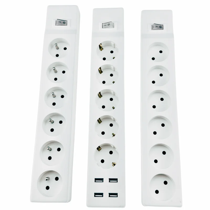 EU  Standard German France Type Socket Power Strip 2 Pin Plug With LED Indicator Switch 5/6  ways with USB EU PLUG Power Strip