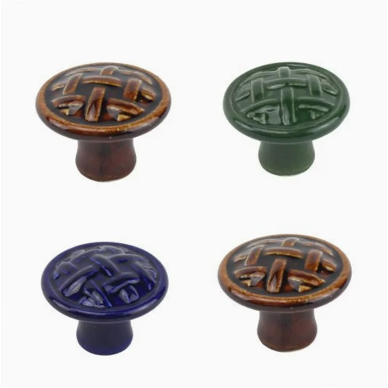 Woven Pattern Single-hole Drawer Handle Ceramic Round Furniture Cabinet Door Handles Wardrobe Closet Pulls For Children's Room