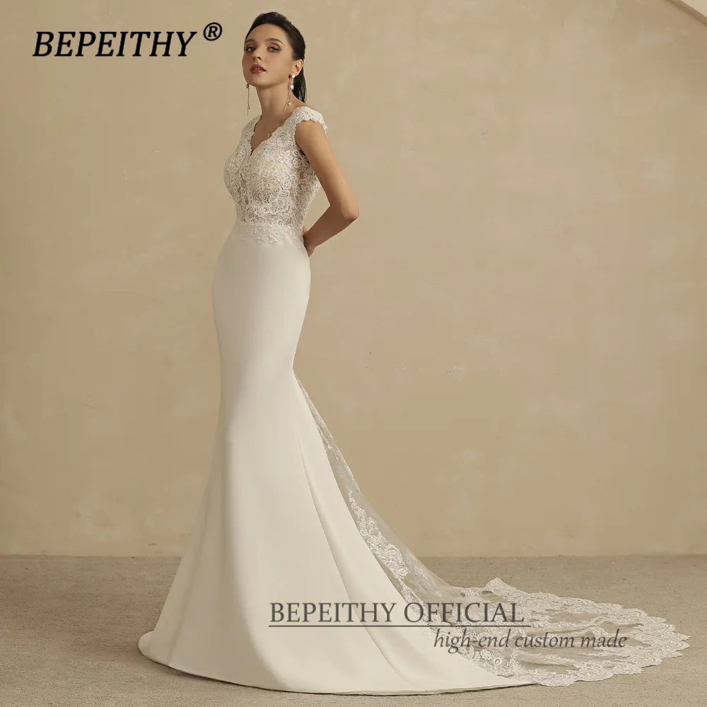 BEPEITHY Ivory V Neck Mermaid Wedding Party Dresses Sleeveless Court Train Vintage Boho Bridal Gown For Women Online Shopping