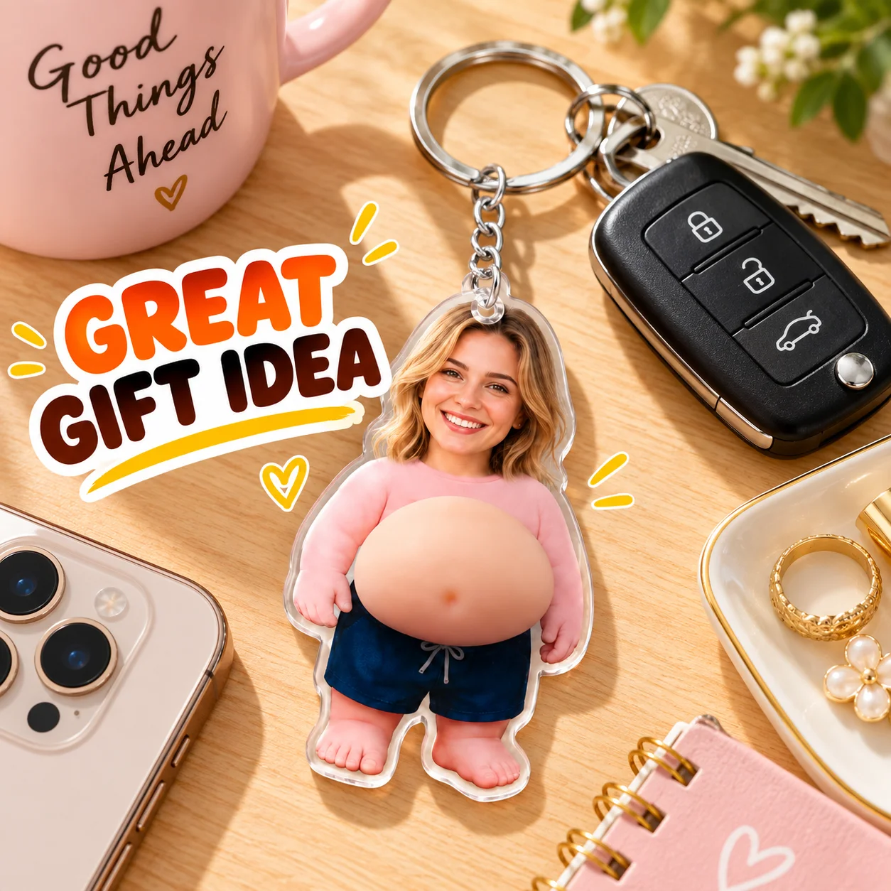 Custom Acrylic Keychain Personalized Photo Keychain 10x10cm Funny Silicone Belly Squishy Charm Key Ring Gift for Bags Friends